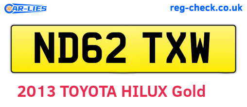 ND62TXW are the vehicle registration plates.