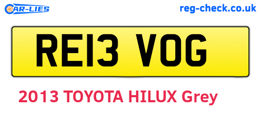 RE13VOG are the vehicle registration plates.