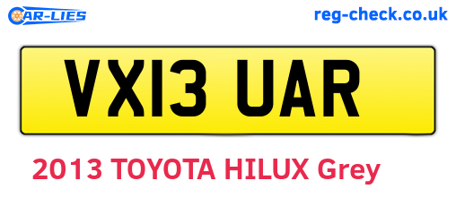 VX13UAR are the vehicle registration plates.