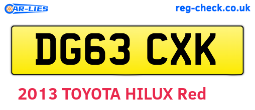 DG63CXK are the vehicle registration plates.