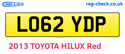 LO62YDP are the vehicle registration plates.