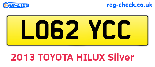 LO62YCC are the vehicle registration plates.