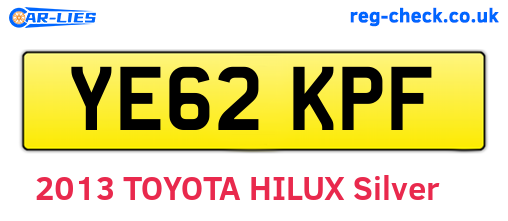 YE62KPF are the vehicle registration plates.