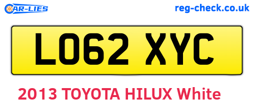 LO62XYC are the vehicle registration plates.