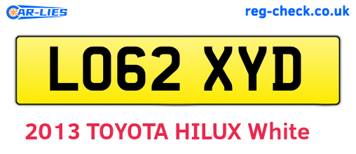 LO62XYD are the vehicle registration plates.