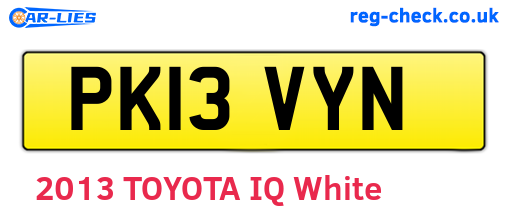 PK13VYN are the vehicle registration plates.