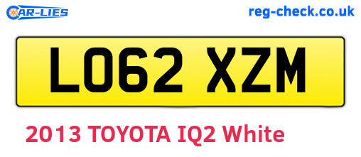LO62XZM are the vehicle registration plates.