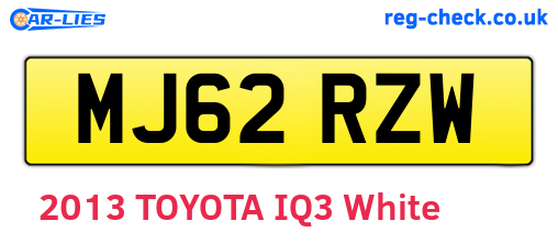 MJ62RZW are the vehicle registration plates.