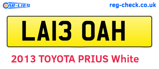 LA13OAH are the vehicle registration plates.
