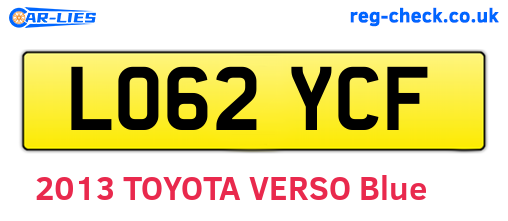 LO62YCF are the vehicle registration plates.
