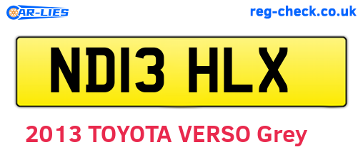 ND13HLX are the vehicle registration plates.