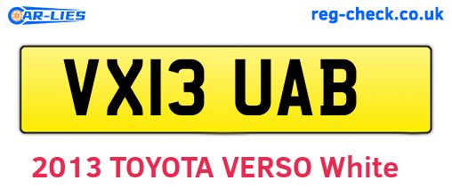 VX13UAB are the vehicle registration plates.