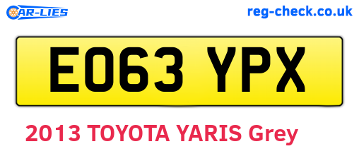 EO63YPX are the vehicle registration plates.