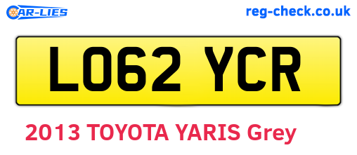 LO62YCR are the vehicle registration plates.