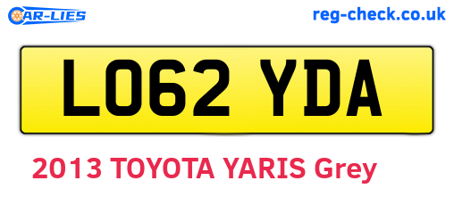 LO62YDA are the vehicle registration plates.