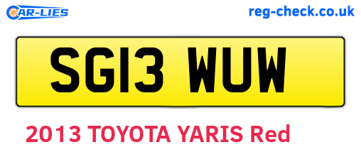 SG13WUW are the vehicle registration plates.