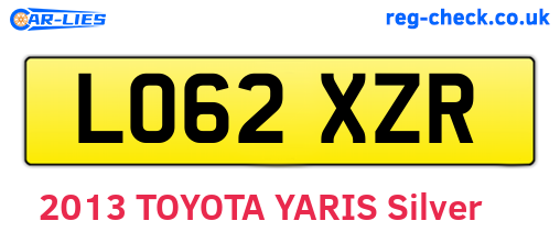 LO62XZR are the vehicle registration plates.