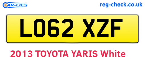 LO62XZF are the vehicle registration plates.