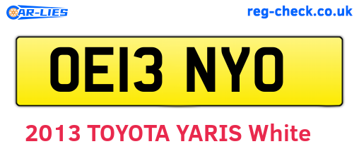 OE13NYO are the vehicle registration plates.