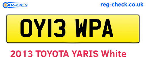 OY13WPA are the vehicle registration plates.