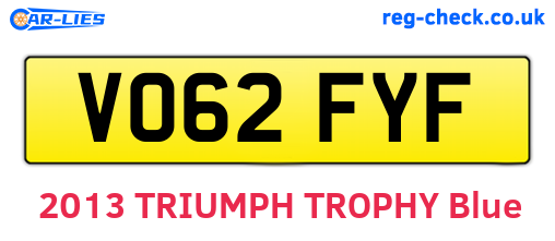 VO62FYF are the vehicle registration plates.