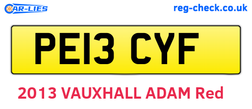 PE13CYF are the vehicle registration plates.