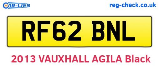 RF62BNL are the vehicle registration plates.