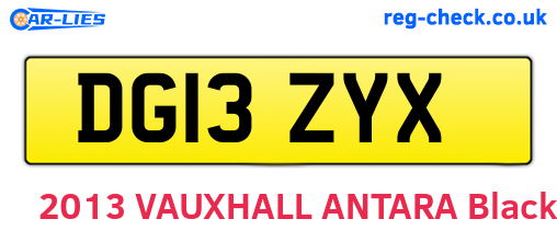 DG13ZYX are the vehicle registration plates.