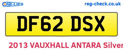 DF62DSX are the vehicle registration plates.