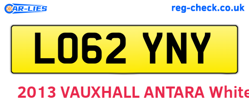 LO62YNY are the vehicle registration plates.