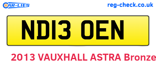 ND13OEN are the vehicle registration plates.