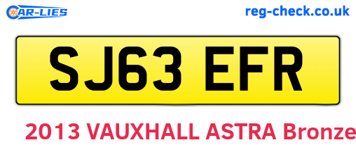 SJ63EFR are the vehicle registration plates.