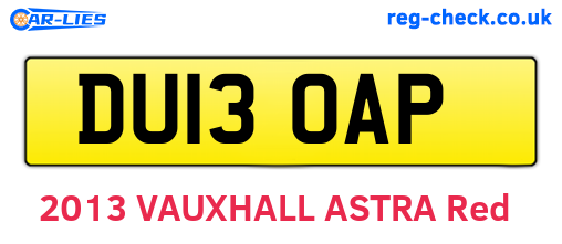 DU13OAP are the vehicle registration plates.