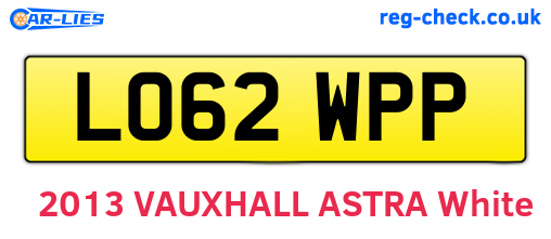 LO62WPP are the vehicle registration plates.