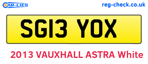 SG13YOX are the vehicle registration plates.