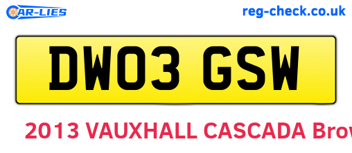 DW03GSW are the vehicle registration plates.
