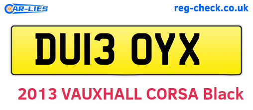 DU13OYX are the vehicle registration plates.