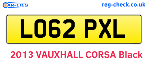 LO62PXL are the vehicle registration plates.