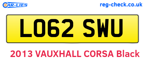 LO62SWU are the vehicle registration plates.