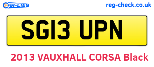SG13UPN are the vehicle registration plates.