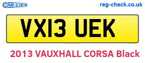 VX13UEK are the vehicle registration plates.
