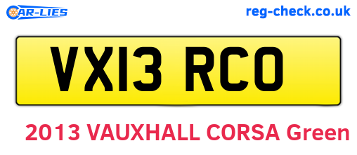VX13RCO are the vehicle registration plates.