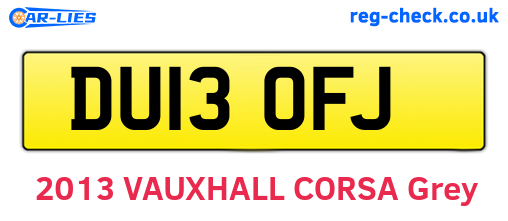 DU13OFJ are the vehicle registration plates.