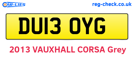DU13OYG are the vehicle registration plates.