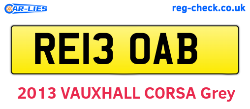 RE13OAB are the vehicle registration plates.