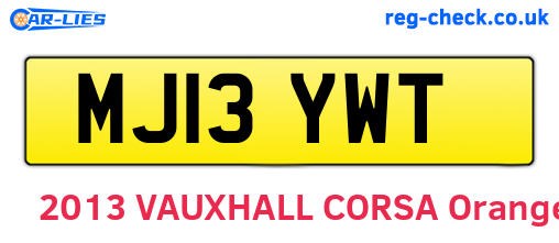 MJ13YWT are the vehicle registration plates.