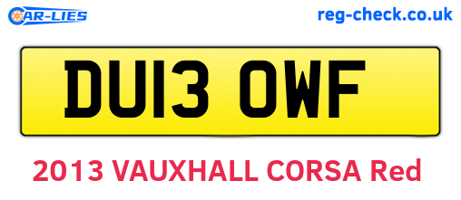 DU13OWF are the vehicle registration plates.