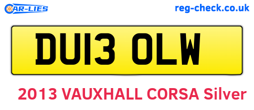 DU13OLW are the vehicle registration plates.