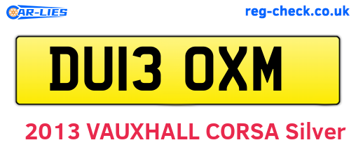 DU13OXM are the vehicle registration plates.
