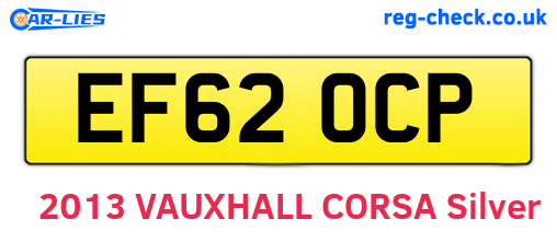 EF62OCP are the vehicle registration plates.